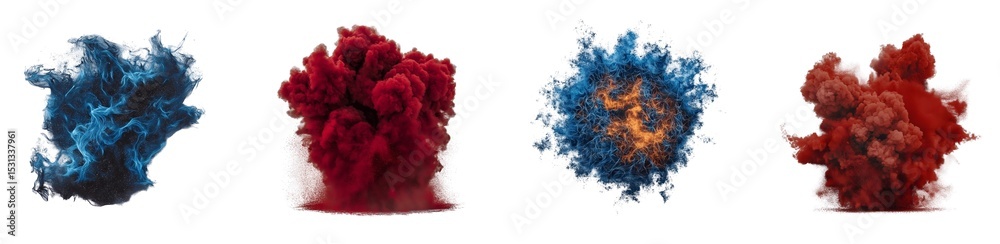 Fototapeta premium Set of various explosion and smoke isolated on transparent background