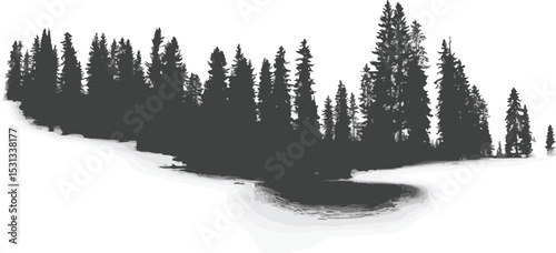 Northern Forest Silhouette - Evergreen Tree Line Landscape