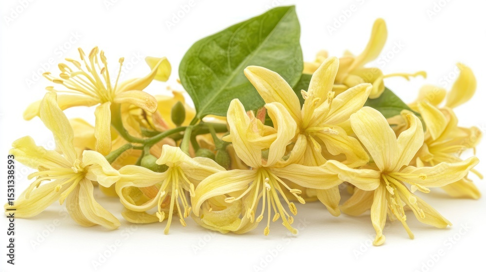 Fototapeta premium Close-up of pale yellow flowers and leaves
