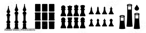 Black Silhouette Icons Depicting Diverse Concepts from Science to Games