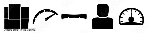 Black and White Iconography Illustrating Various Interface and Display Elements
