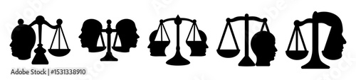 Balance of mind, psychology, justice and fairness represented by scales of justice