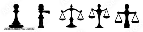 Foto A collection of justice scales and attorney chess piece symbol illustrations