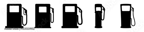 Black silhouette gas station fuel pump icons isolated on white background