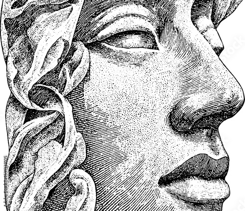 Intricate carved stone face with flowers representing artistic expression