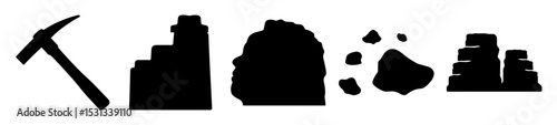Conceptual Silhouette of Mining and Geology with Pickaxe and Rock Formations