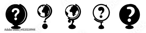 Globes with question marks and continents symbolizing the pursuit of knowledge and answers