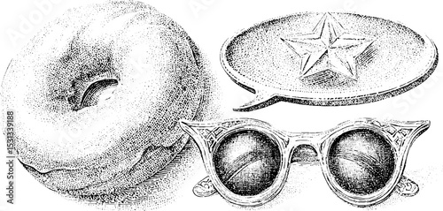 Vintage styled doughnut with speech bubble and sunglasses for creative design