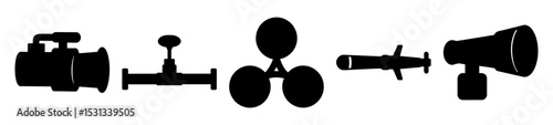 Diverse collection of black silhouette icons against a white background design