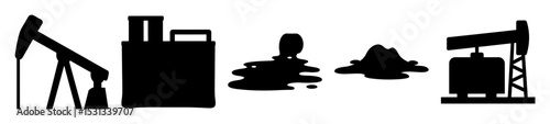 A stark illustration of oil production, storage, and pollution in black and white
