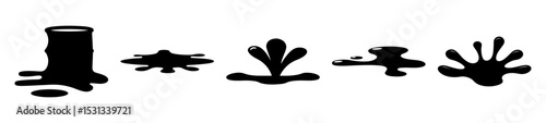 Black Paint Splatters in Various Stages of Impact and Dispersion on White