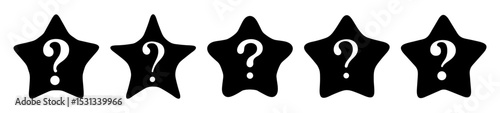 Five black stars with white question marks suggesting unknown ratings