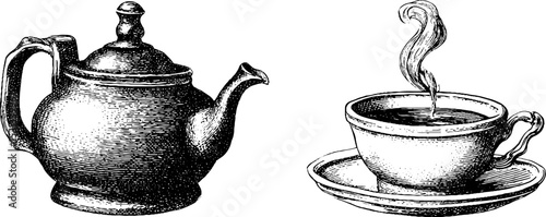 Elegant tea set with vintage kettle and delicate teacup for afternoon tea enthusiasts