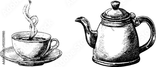Elegant tea set with delicate kettle, teacup, and saucer for cozy gatherings