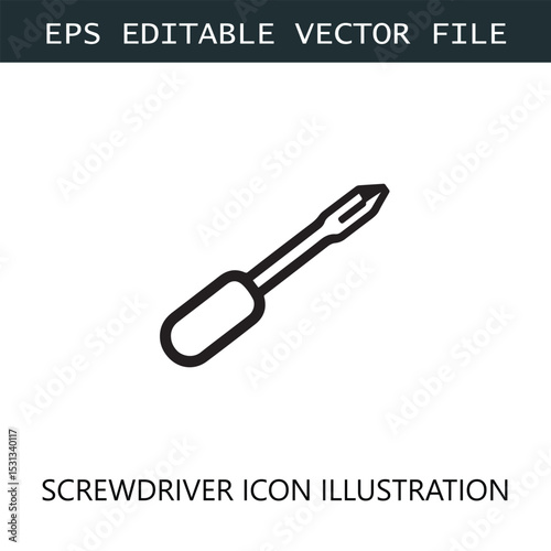 Screwdriver Icon Logo Vector Image in Black and White
