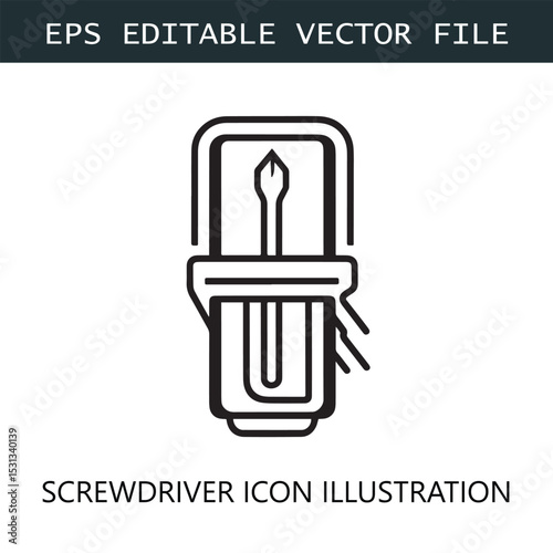 Screwdriver Icon Logo Vector Image in Black and White
