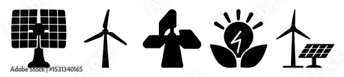 Renewable energy sources depicted with five symbols representing different technologies
