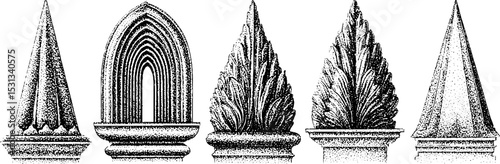 Architectural elements with tiered arch, fluted border, and decorative tin design for artistic inspiration