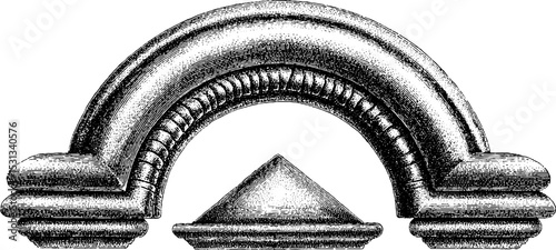 Vintage tiered arch motif with fluted border for architectural design and decoration