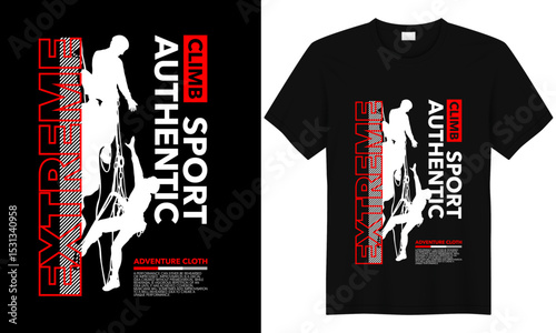 Dynamic Climb Sport: A black and white illustrative design showcases a silhouette of a climber ascending, with dynamic typography that reflects an extreme sport activity. It embodies authentic style.