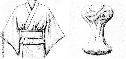 Traditional japanese kimono and obi sash design for cultural appreciation and fashion concepts
