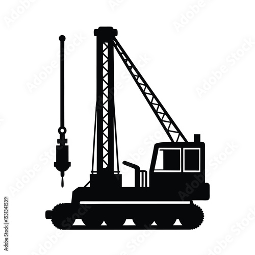 Pile driver machine vector silhouette