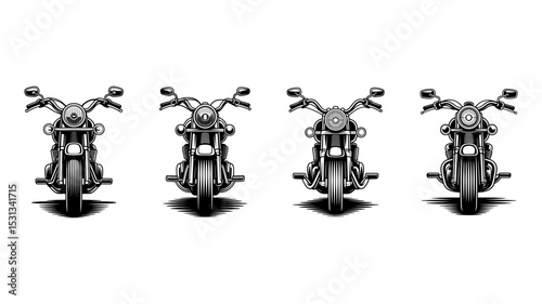 Front View Vintage Motorcycle Vector Set