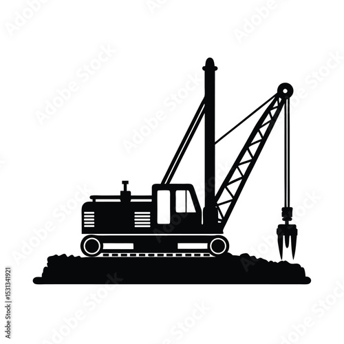 Pile driver machine vector silhouette