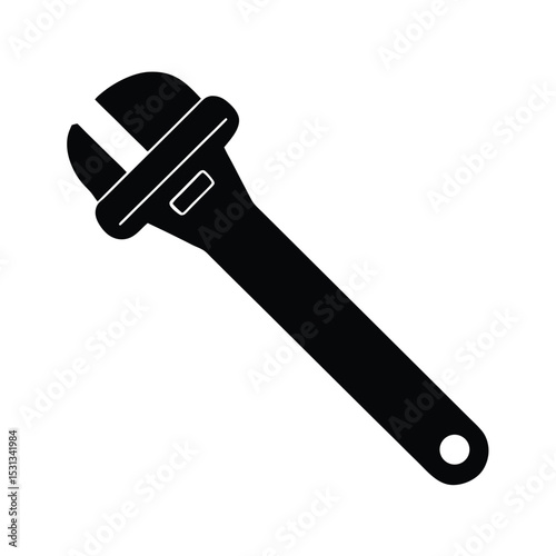 Pipe adjustable metal wrench vector silhouette