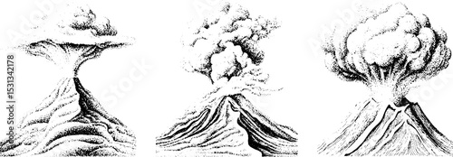 Dramatic volcanic eruption with smoke and lava flow illustration collection