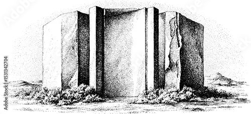 Brutalist architecture: sharp edged concrete structure in desert setting for modern design inspiration