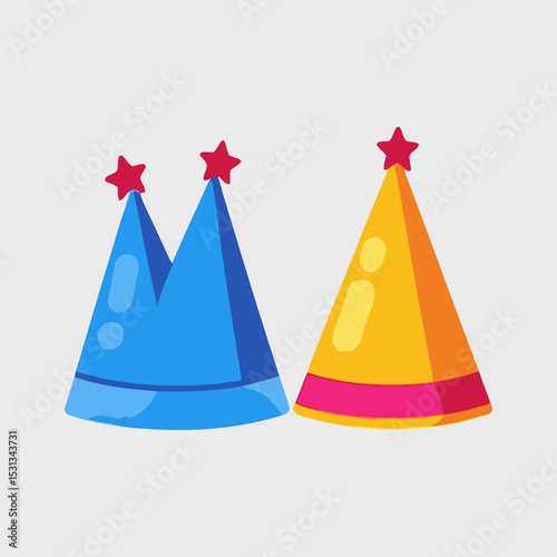 Birthday-Party-Hats-Cartoon-Illustration-Fun-Celebration-Hats-with-Stars-Vector-Graphics-Kids-Party-Supplies-Party-Celebration-Decorations-Graphics-Template