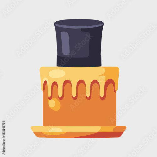 cartoon-cake-with-honey-dripping-and-a-dark-brown-hat-cute-cake-illustration-sweet-dessert-for-celebrations-delicious-honey-cake-clipart-cake-design