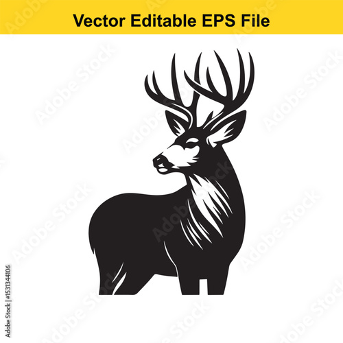 Majestic Mule Deer Buck Silhouette: A Vector Graphic