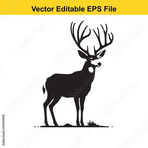 Majestic Mule Deer Buck Silhouette in Vector Format