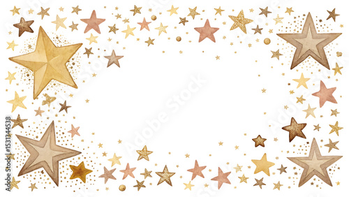 Golden stars and glitter isolated on transparent background