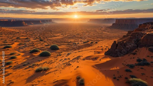 Stunning Drone Landscape of Namibia's Desert at Sunset: Nature's Beauty and Adventure on Hot Terrain