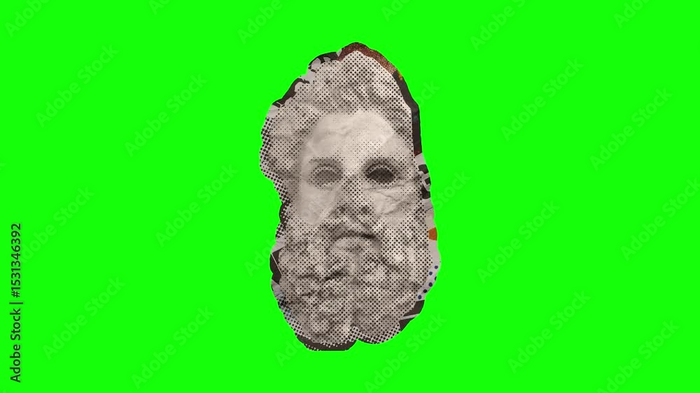 Collage Art Element Statue with Paper Folding Motion on Green Screen Background Collage Art Element Statue with Paper Folding Motion on Green Screen Background