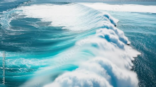 Stunning Aerial Shot of Enormous Azure Sea Waves and Dynamic Tidal Currents