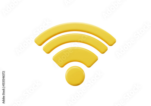 3D icon of a yellow Wi-Fi signal with concentric waves, symbolizing wireless connectivity. Cleanly isolated on a white background.

