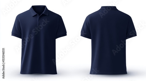 A stylish navy blue polo shirt displayed from two angles. Perfect for casual and formal occasions. This image showcases quality and comfort in clothing. A modern style for all. AI