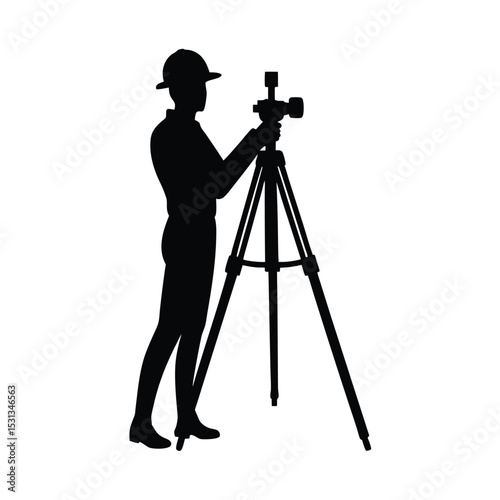 Surveyor with tripod vector silhouette