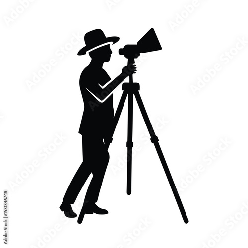 Surveyor with tripod vector silhouette