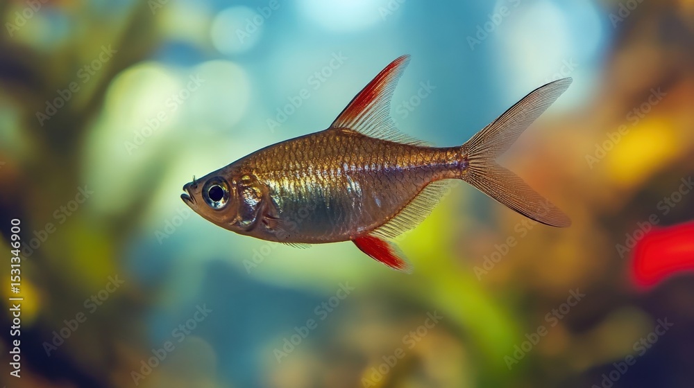 Fototapeta premium A beautiful colorful fish swimming gracefully in clear aquarium water
