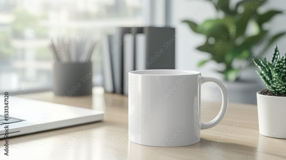 Coffee mug mockup with personalized design on a clean office desk Coffee mug mockup with personalized design on a clean office desk