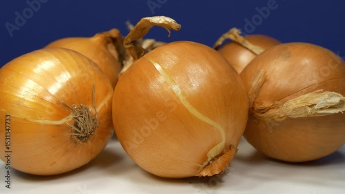 Yellow bulb onion. Onion - very healthy product with many beneficial properties for health, zoom-out video