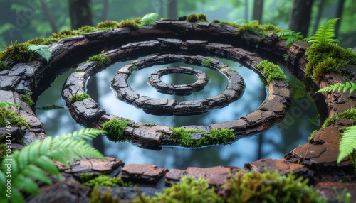Spiral Bark Island with Luminous Ferns – Surreal Macro Diorama 8K photo