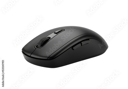 High-quality 3D render of a sleek black wireless computer mouse isolated on a white background