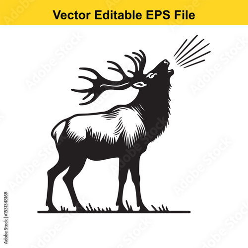 A Majestic Elk Bellowing in a Black and White Illustration