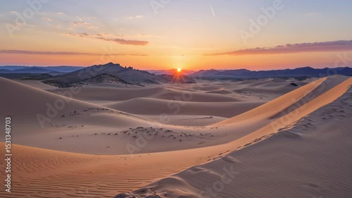 Stunning Desert Landscape: Pristine Dunes and Windswept Hills at Sunset